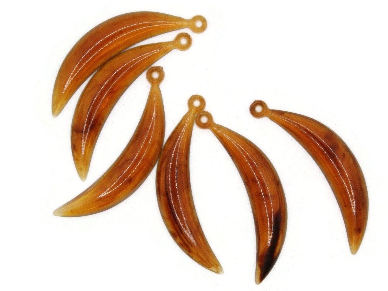 6 42mm Tortoise Shell Brown Vintage Plastic Crescent Moon Beads